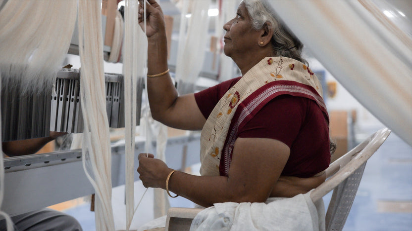 The organic cotton is spun into cotton and then weaved into cotton sheets that are used to make the Hayden Hill clothing storage bags