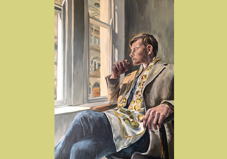 One of Laurens painting of a man wearing a full length silk scarf