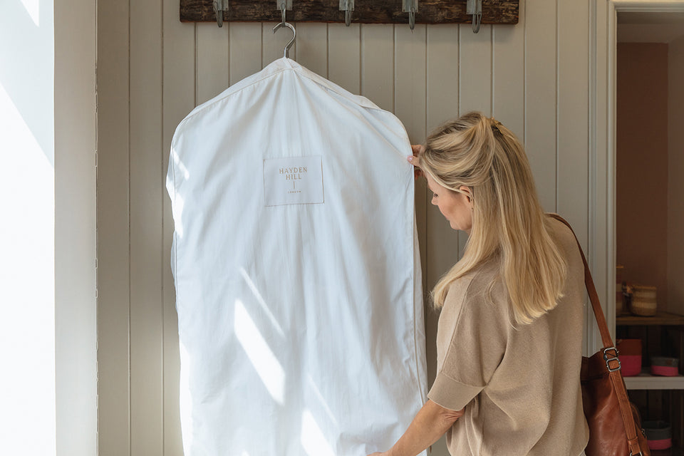 a Hayden Hill 100% organic cotton garment bag