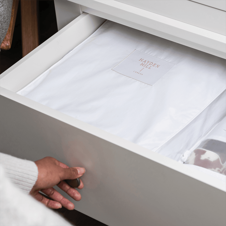 a Hayden Hill storage bag sitting in a drawer