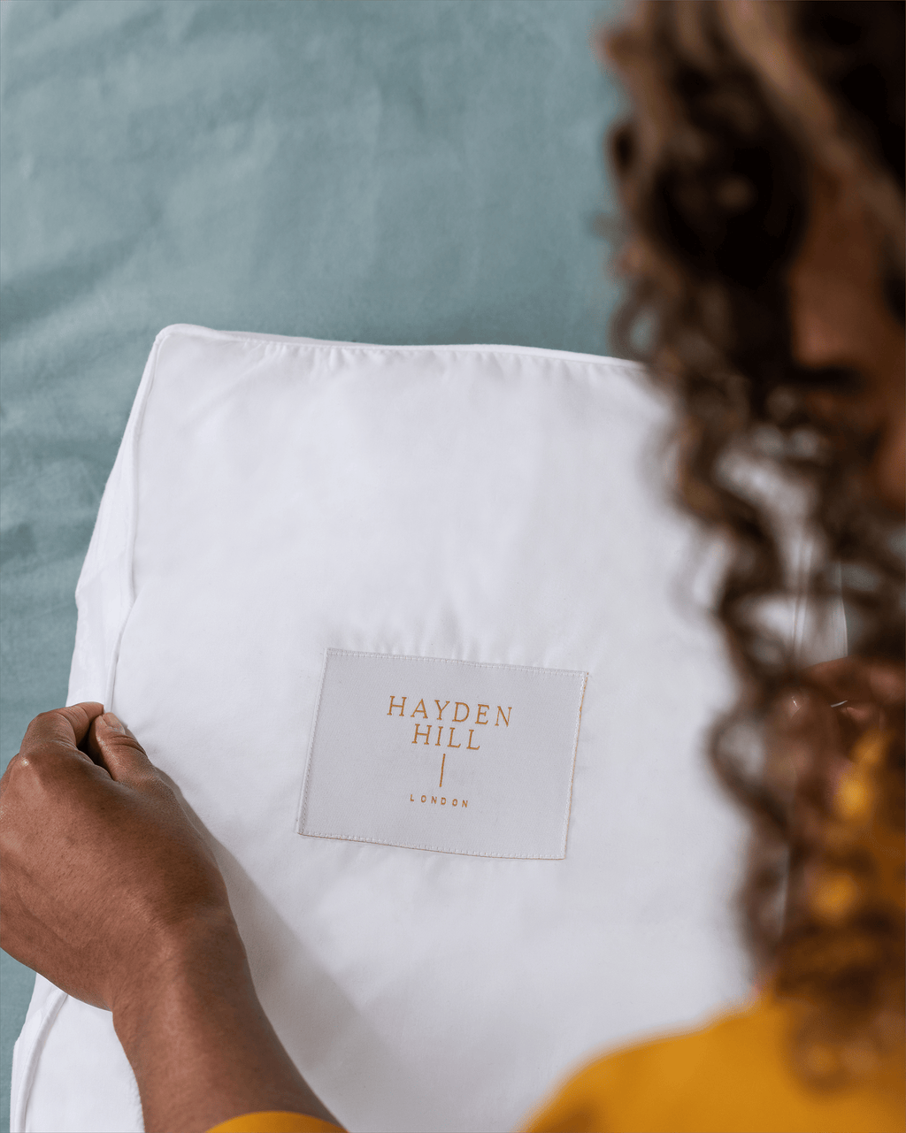 a top view of a Hayden Hill storage bag showing the label