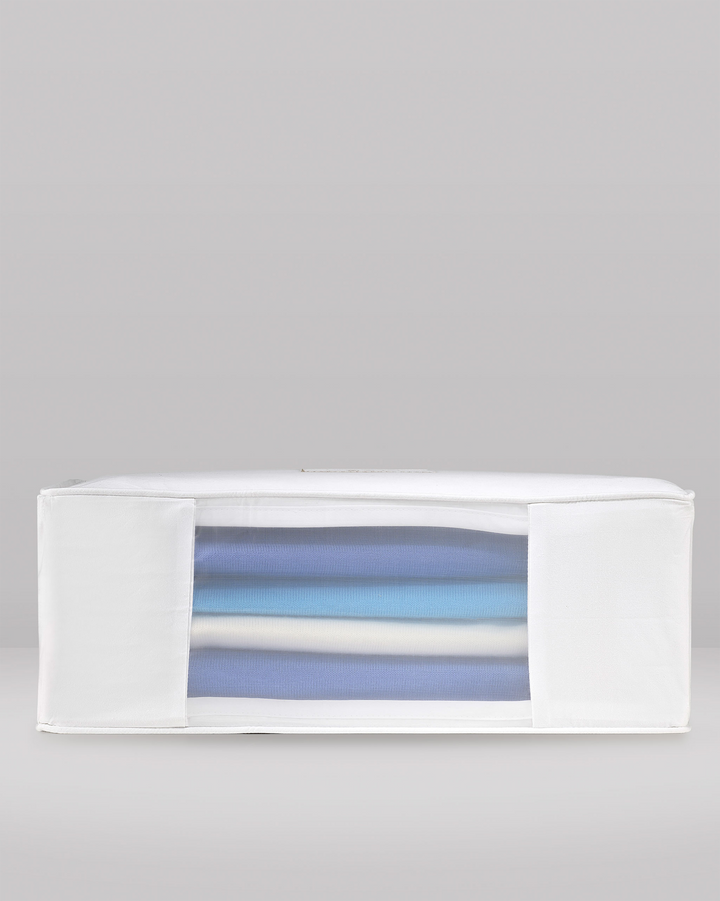 a front view of a large storage bag showing the organza panel