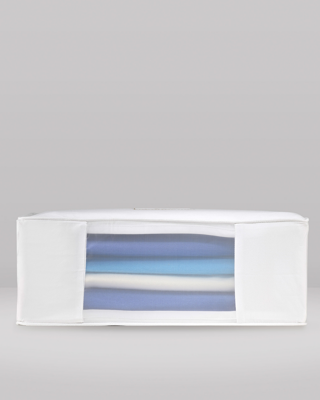 a front view of a large storage bag showing the organza panel