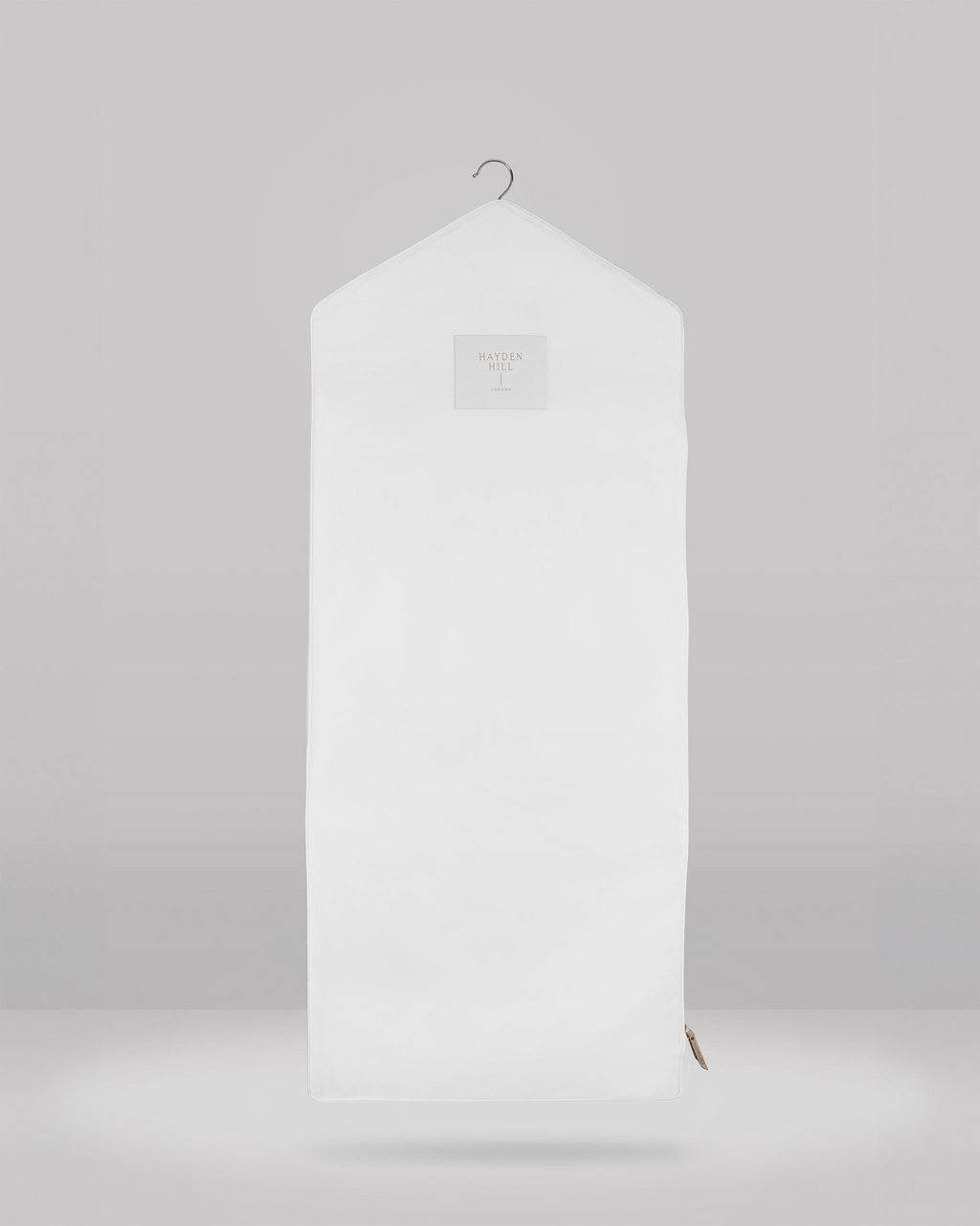 a front view of a long hanging garment bag