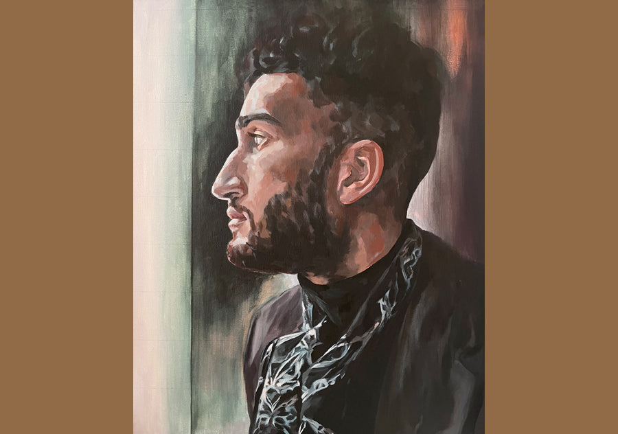 one of Laurens paintings of a man wearing one of her scarves