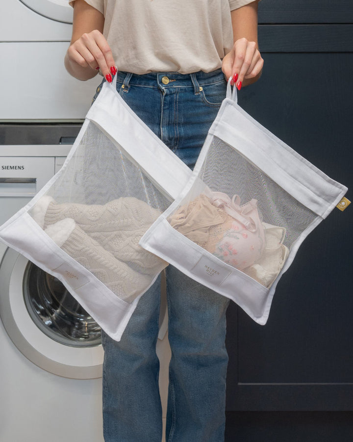 Organic Cotton Wash Bags For Delicates Set of 2 in White