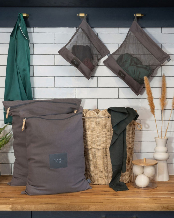 Organic Cotton Wash Bags For Delicates Set of 2 in Charcoal Grey