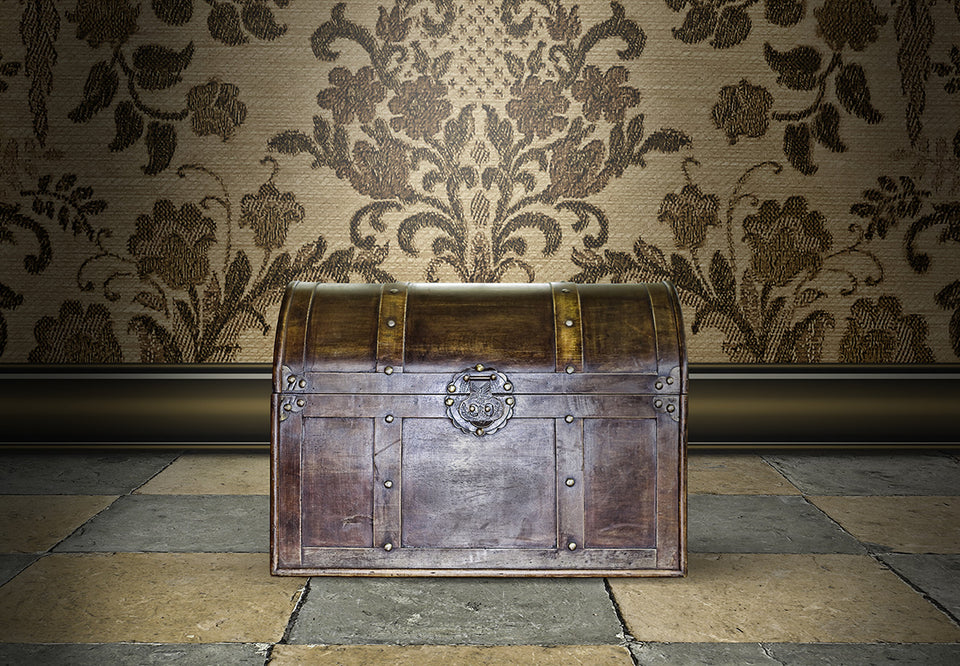 a beautiful antique wooden chest tiled floor