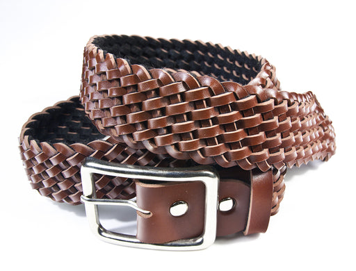 a brown braided leather belt