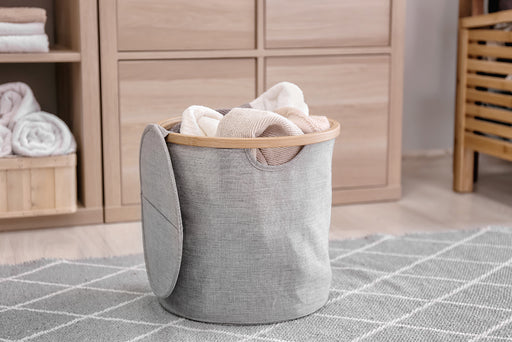a cotton gray laundry basket