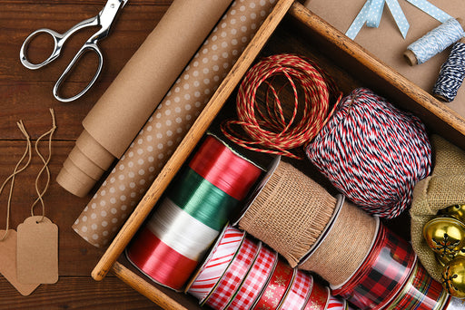 a draw full of gift wrapping ribbons