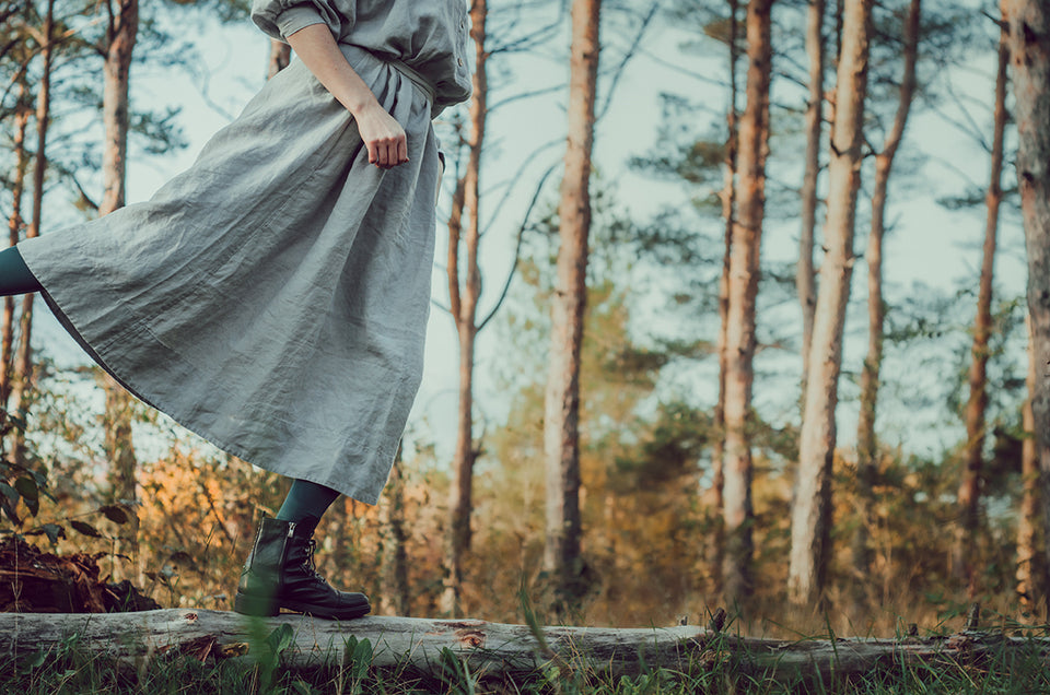 a gray linen dress