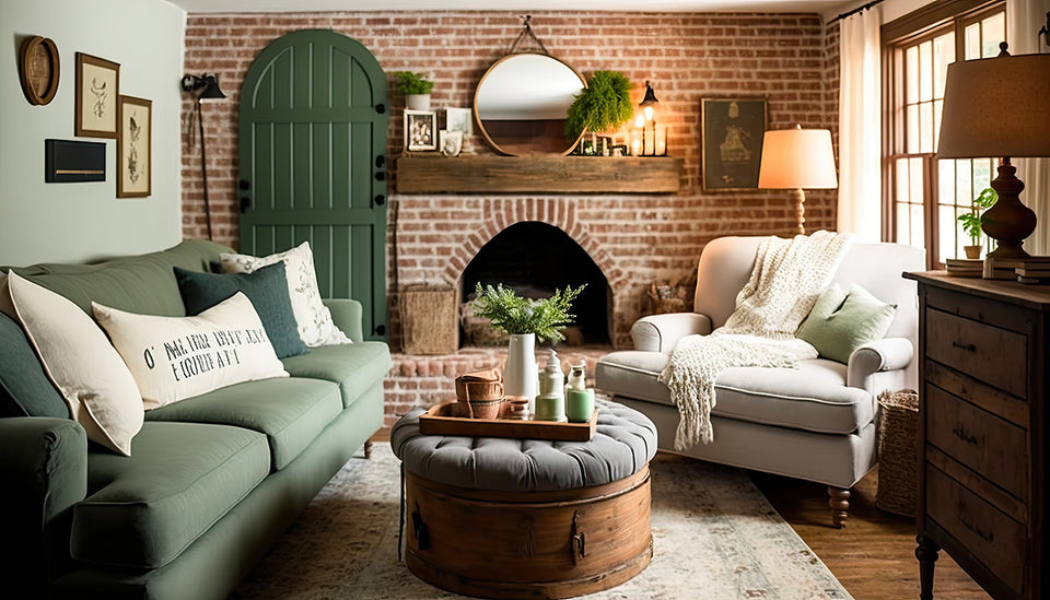 a lovely coffee table made from a wooden round storage table with a gray cushioned top