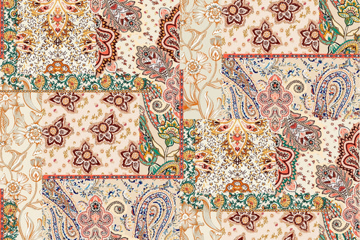 a patchwork floral pattern with paisley print and flower motifs