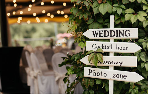 a sign directing guests to various areas at a wedding venue