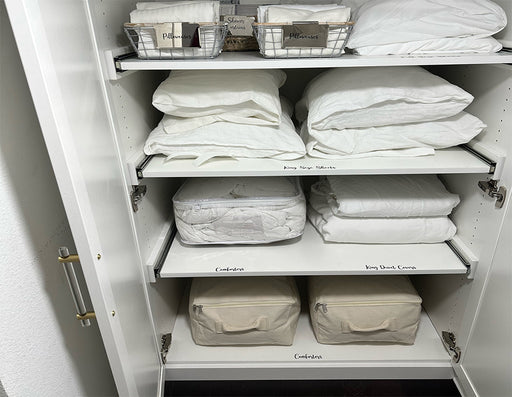 a well organized linen closet