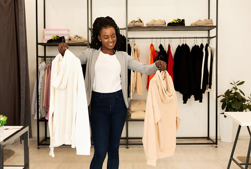 a woman shopping for her winter outfits