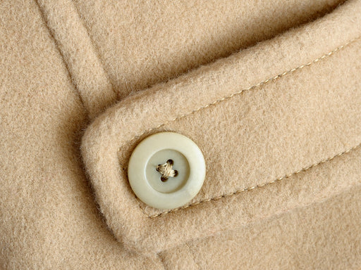 close up of a wool coat button detail