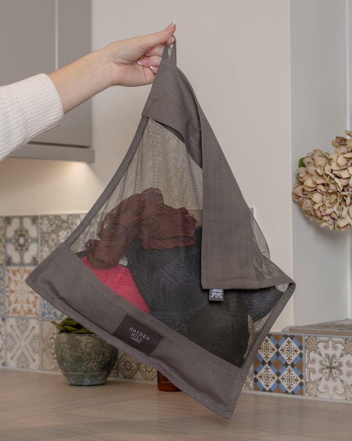 Organic Cotton Wash Bags For Delicates Set of 2 in Charcoal Grey