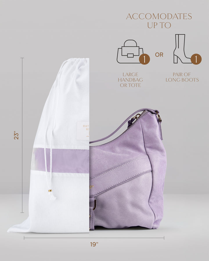 the dimensions in inches for the large sized dust bag which are 23 inches long and 19 inches wide