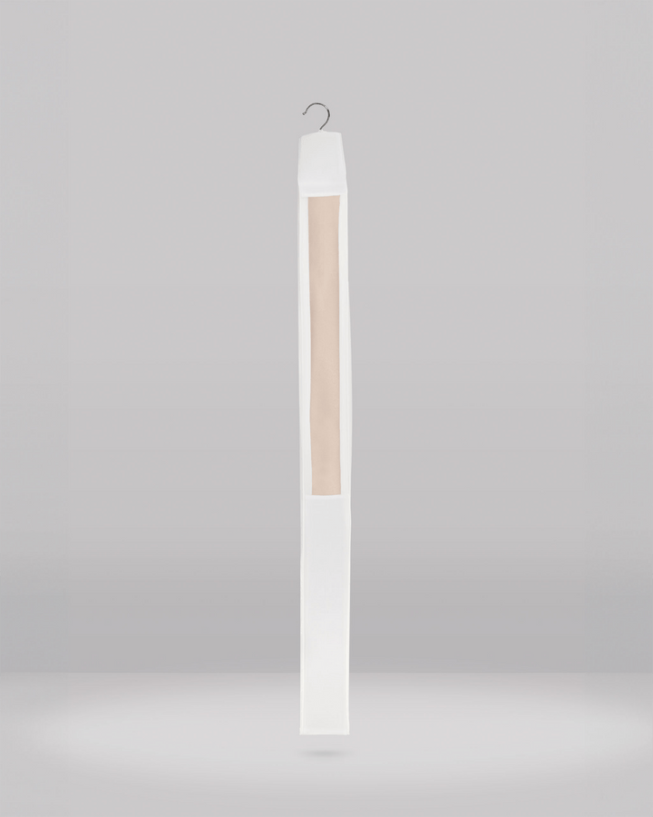 a side view of a long hanging garment bag