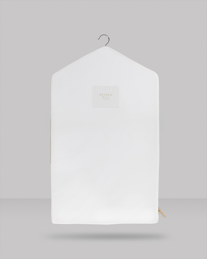 a front view of the short hanging garment bag