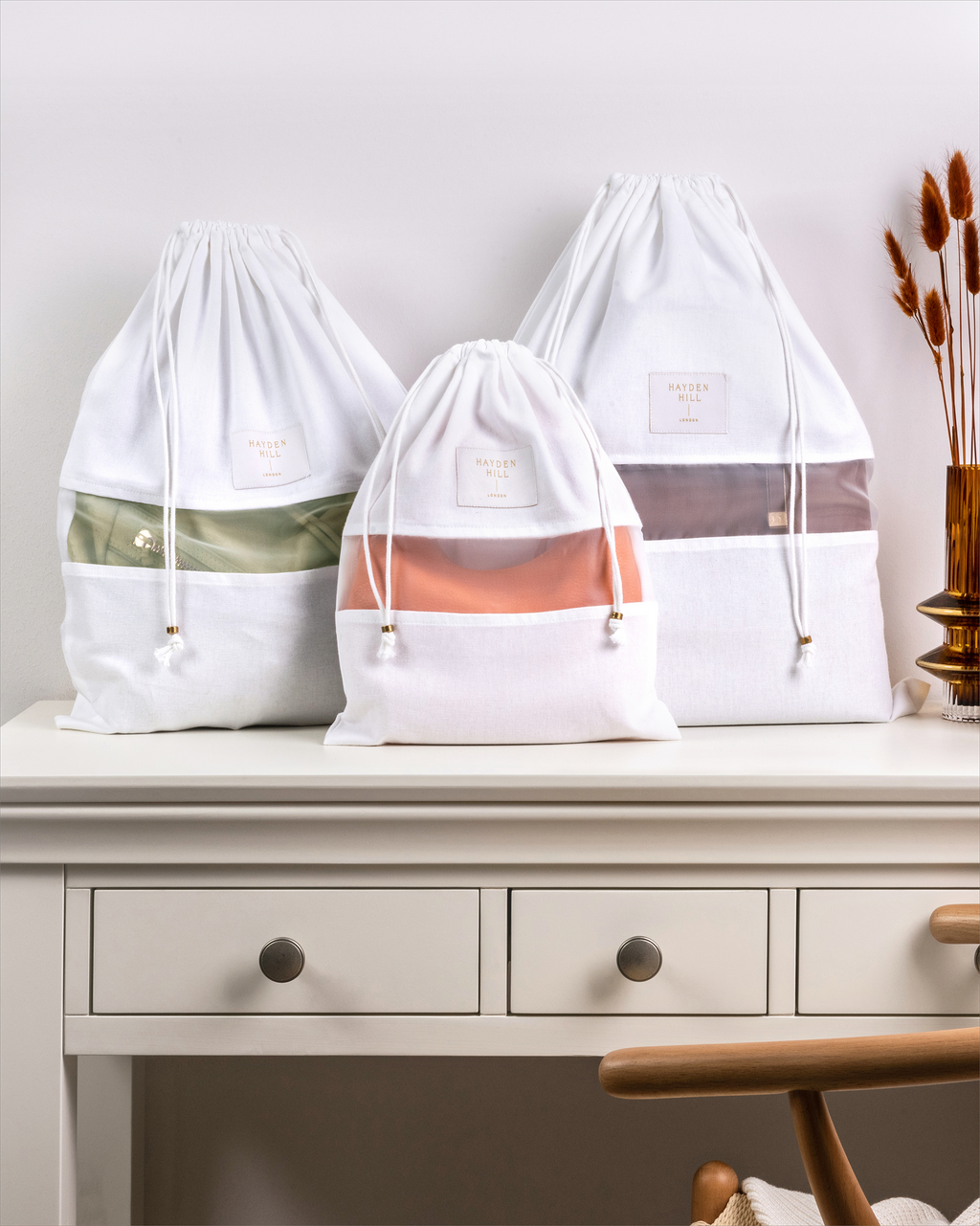 3 Mixed Organic Cotton Dust Bags (S, M & L)
