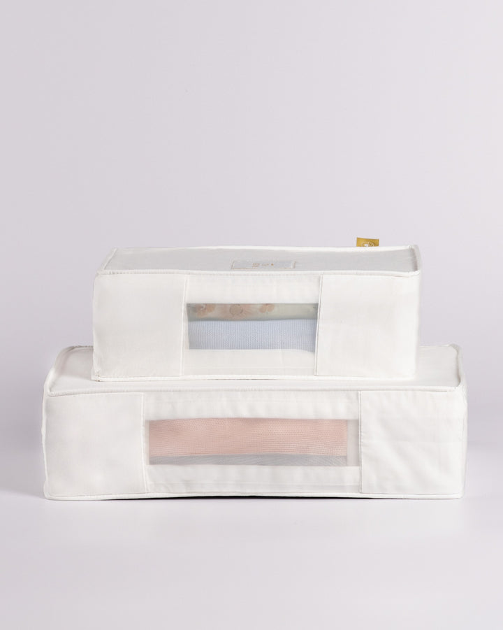 Small & Extra Small Organic Cotton Storage Bag Set in White