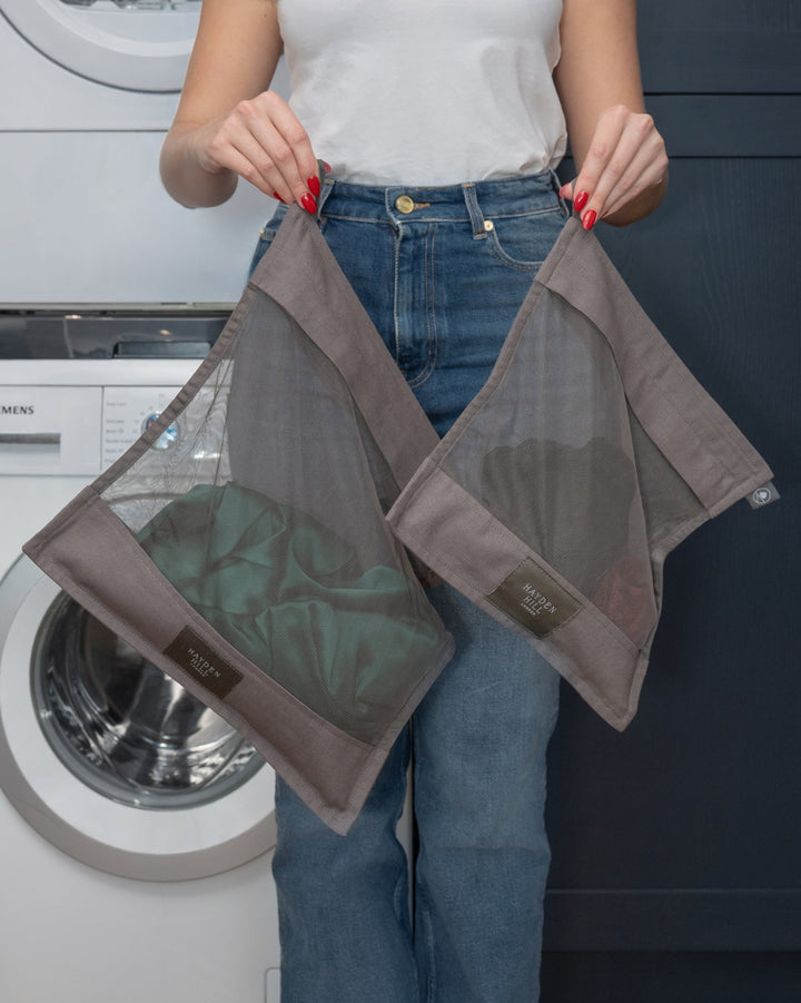 Organic Cotton Wash Bags For Delicates Set of 2 in Charcoal Grey
