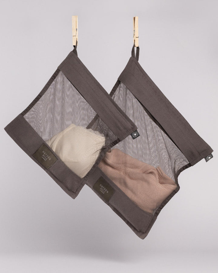 Organic Cotton Wash Bags For Delicates Set of 2 in Charcoal Grey
