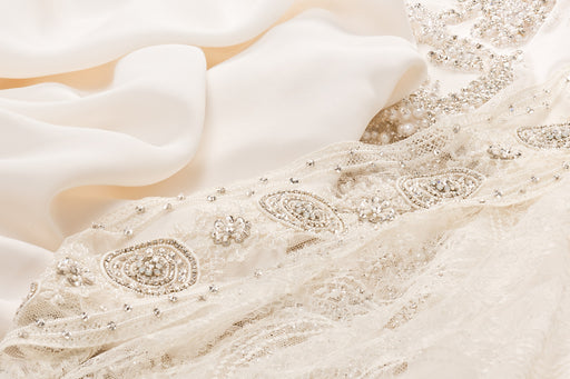 wedding dress material made of delicate beaded silk